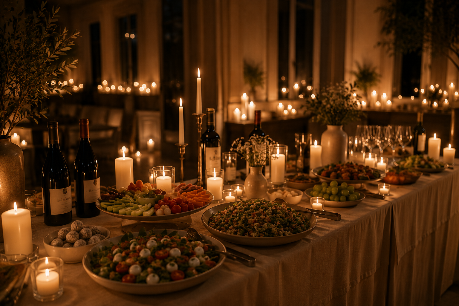 Table gourmande saine et sélection de vins